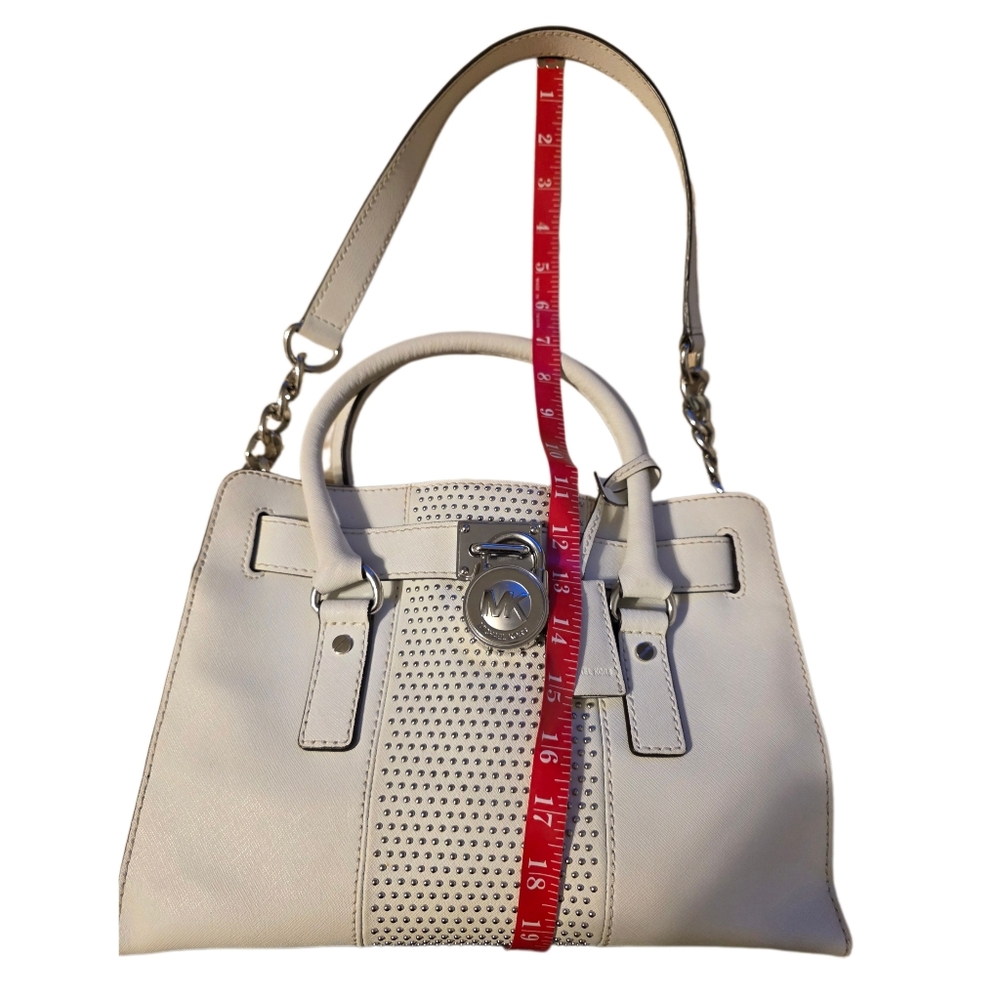 Michael Kors Off-White Leather Hamilton Microstud Center Stripe Satchel EUC - Picture 10 of 11